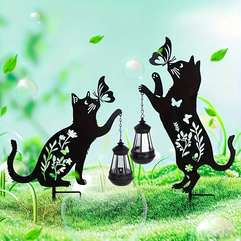 Metal Cat Silhouettes, Garden Stakes, Solar Lights Decor, Outdoor Cat Decoration, Lawn & Patio Ornament