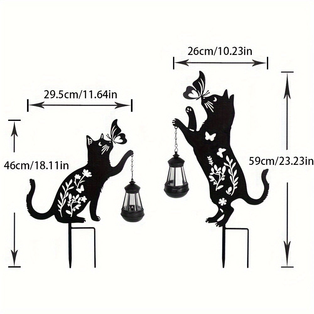 Metal Cat Silhouettes, Garden Stakes, Solar Lights Decor, Outdoor Cat Decoration, Lawn & Patio Ornament