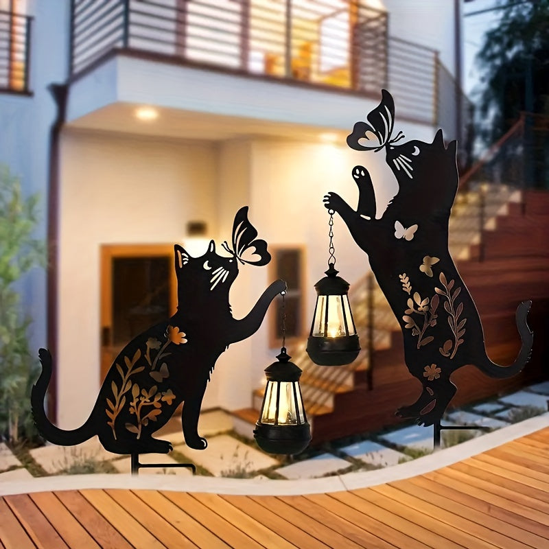 Metal Cat Silhouettes, Garden Stakes, Solar Lights Decor, Outdoor Cat Decoration, Lawn & Patio Ornament