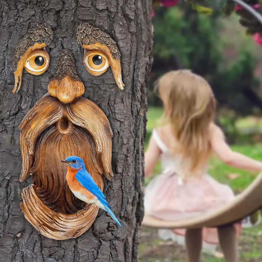 Bird Feeder, Tree Face ,Courtyard  Decore, Yard Garden Decoration, Tree Face Decoration