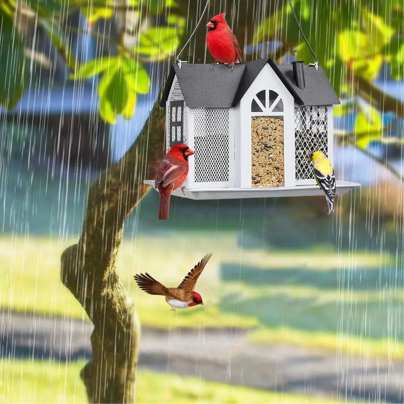 Bird Feeders For Outdoors Metal Bird Garden Feeders Rain/Wind-Proof Cottage Bird Feeder Large-Capacity Bird Food Feeder With 3