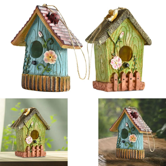 Resin Bird House,Hanging Bird House,Garden Hanging Decor,Outdoor Bird House,Decorative Birdhouse