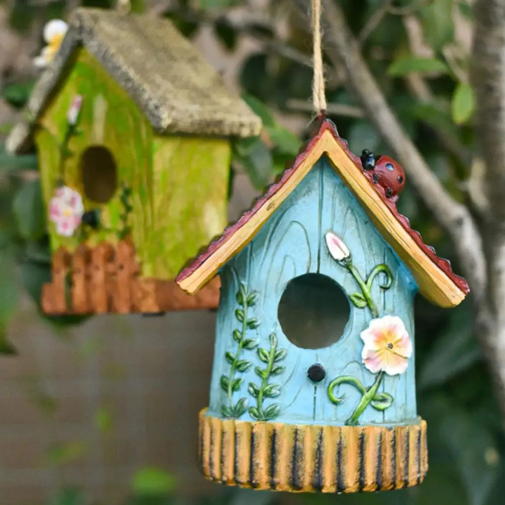 Resin Bird House,Hanging Bird House,Garden Hanging Decor,Outdoor Bird House,Decorative Birdhouse