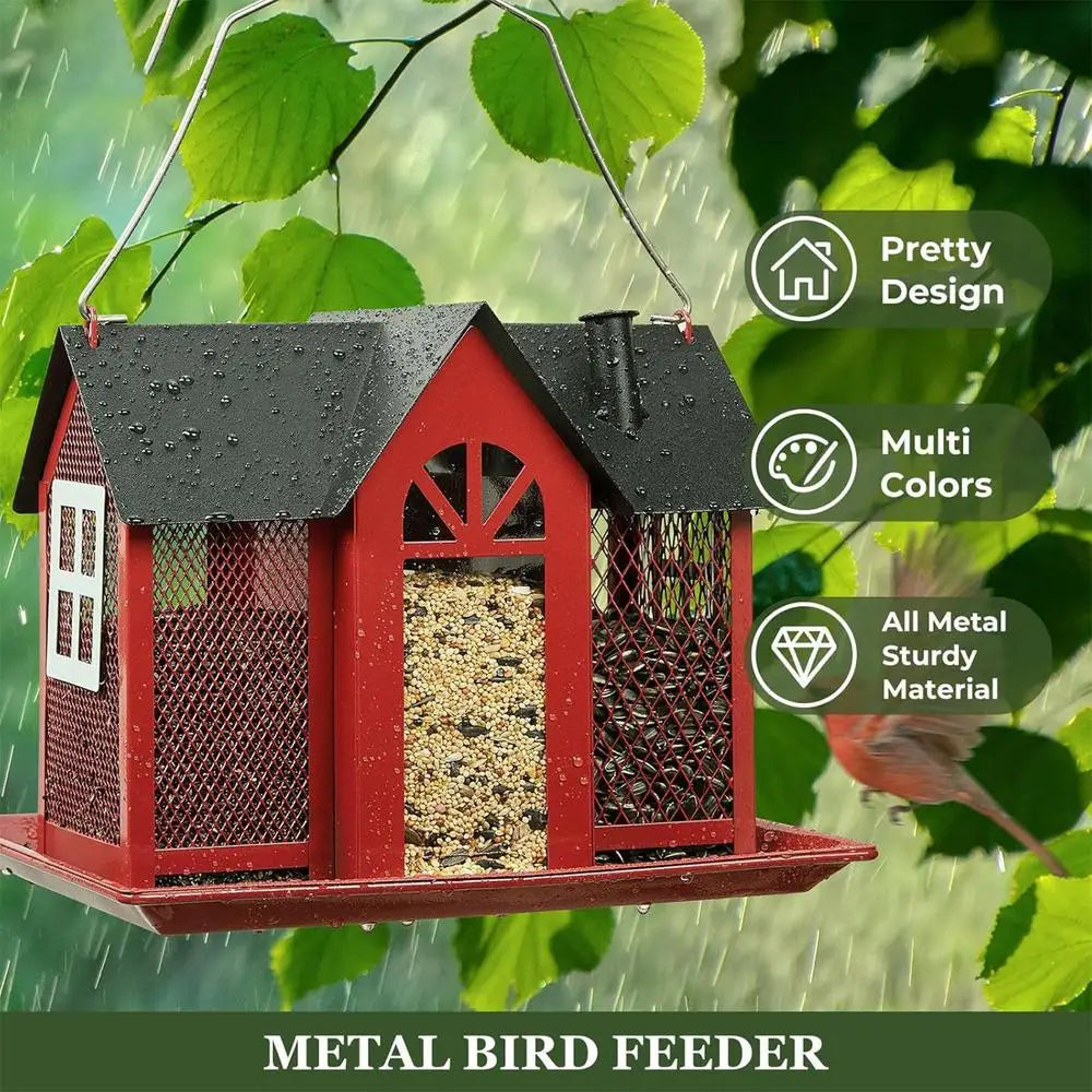 Bird Feeders For Outdoors Metal Bird Garden Feeders Rain/Wind-Proof Cottage Bird Feeder Large-Capacity Bird Food Feeder With 3