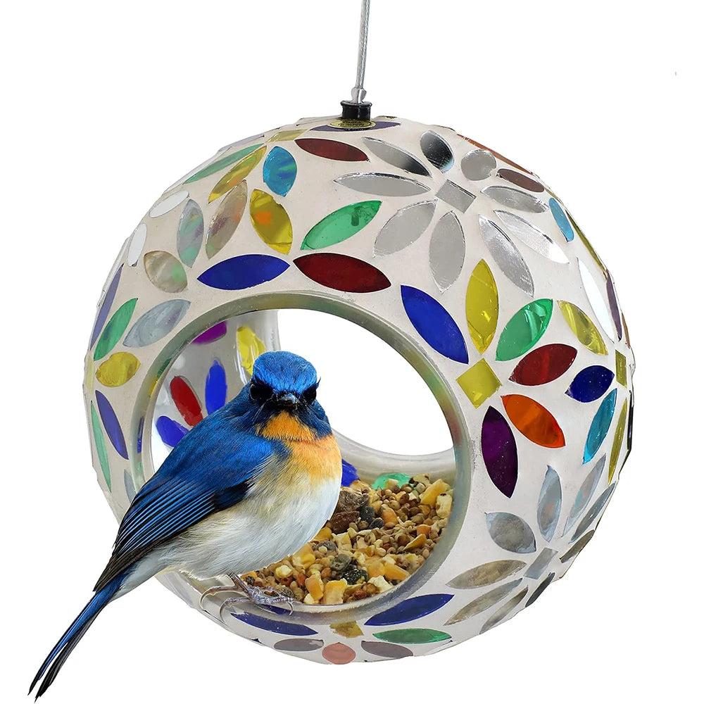 6-Inch Glass Mosaic Hanging Bird Feeder for Outdoors - Fly-Through Wild Bird Feeder