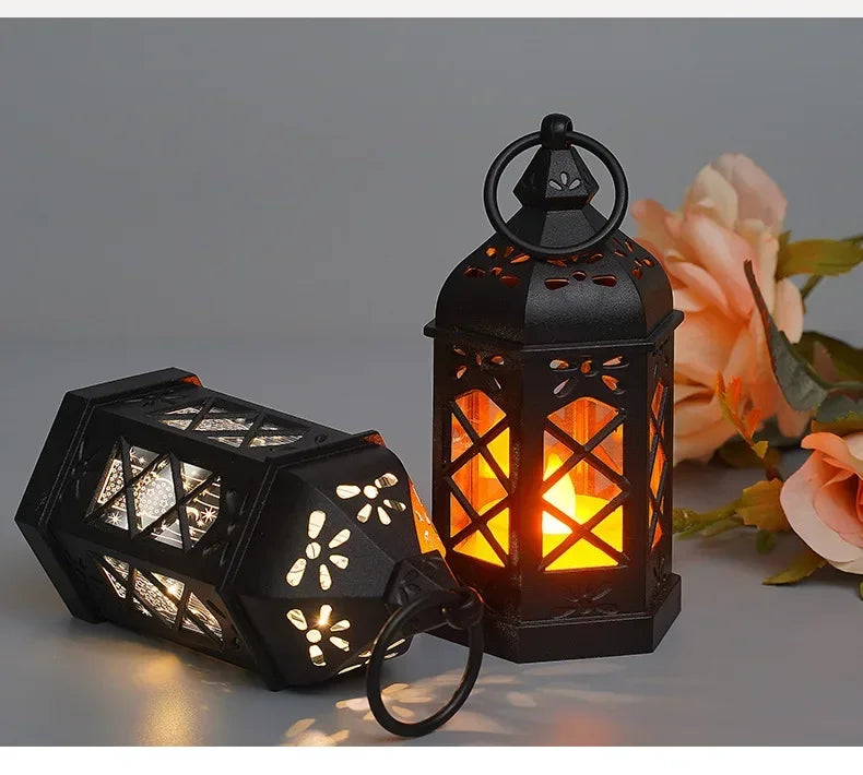 LED Retro Hexagonal Candle Lamp Wind Lamp Children Handheld Portable Lamp Desktop Ambience Deco Christmas Halloween Pony Lamps