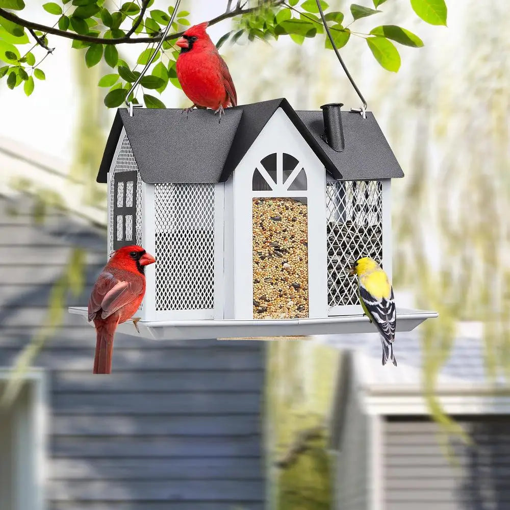 Bird Feeders For Outdoors Metal Bird Garden Feeders Rain/Wind-Proof Cottage Bird Feeder Large-Capacity Bird Food Feeder With 3