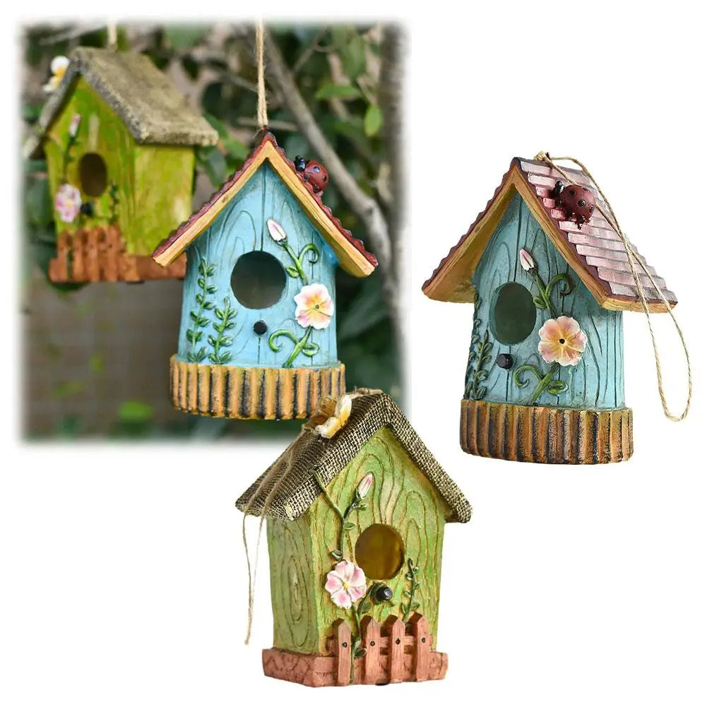 Resin Bird House,Hanging Bird House,Garden Hanging Decor,Outdoor Bird House,Decorative Birdhouse