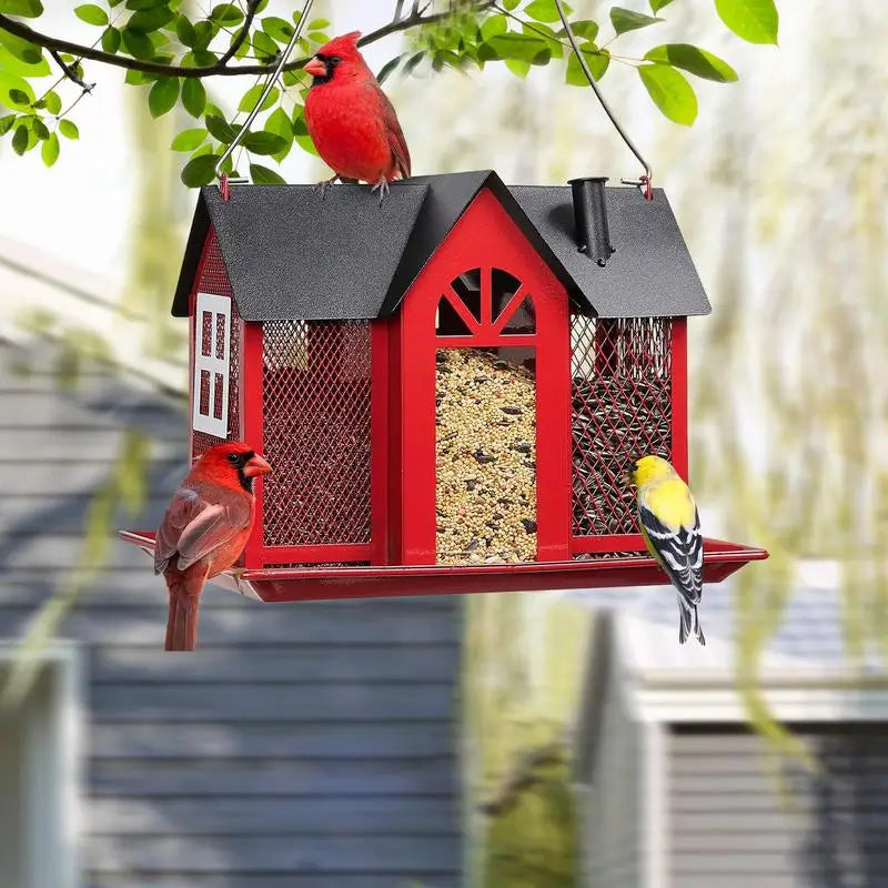 Bird Feeders For Outdoors Metal Bird Garden Feeders Rain/Wind-Proof Cottage Bird Feeder Large-Capacity Bird Food Feeder With 3