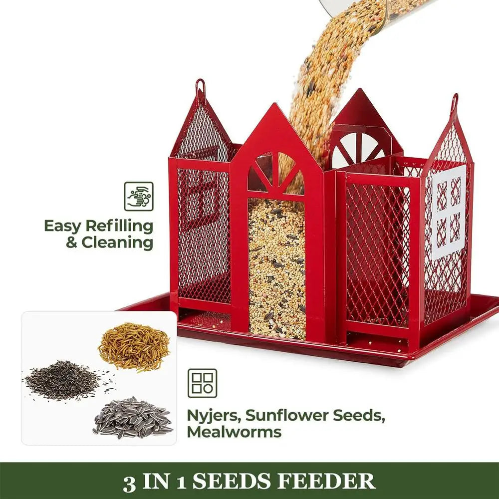 Bird Feeders For Outdoors Metal Bird Garden Feeders Rain/Wind-Proof Cottage Bird Feeder Large-Capacity Bird Food Feeder With 3