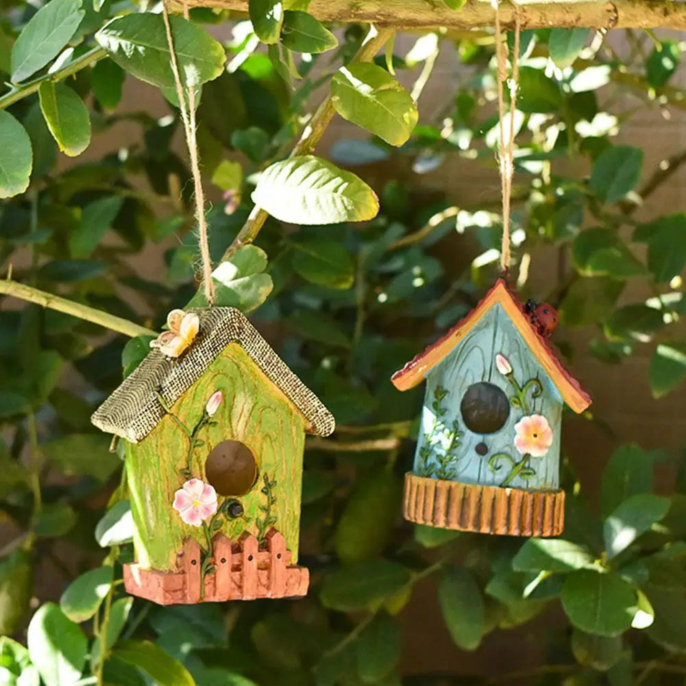 Resin Bird House,Hanging Bird House,Garden Hanging Decor,Outdoor Bird House,Decorative Birdhouse