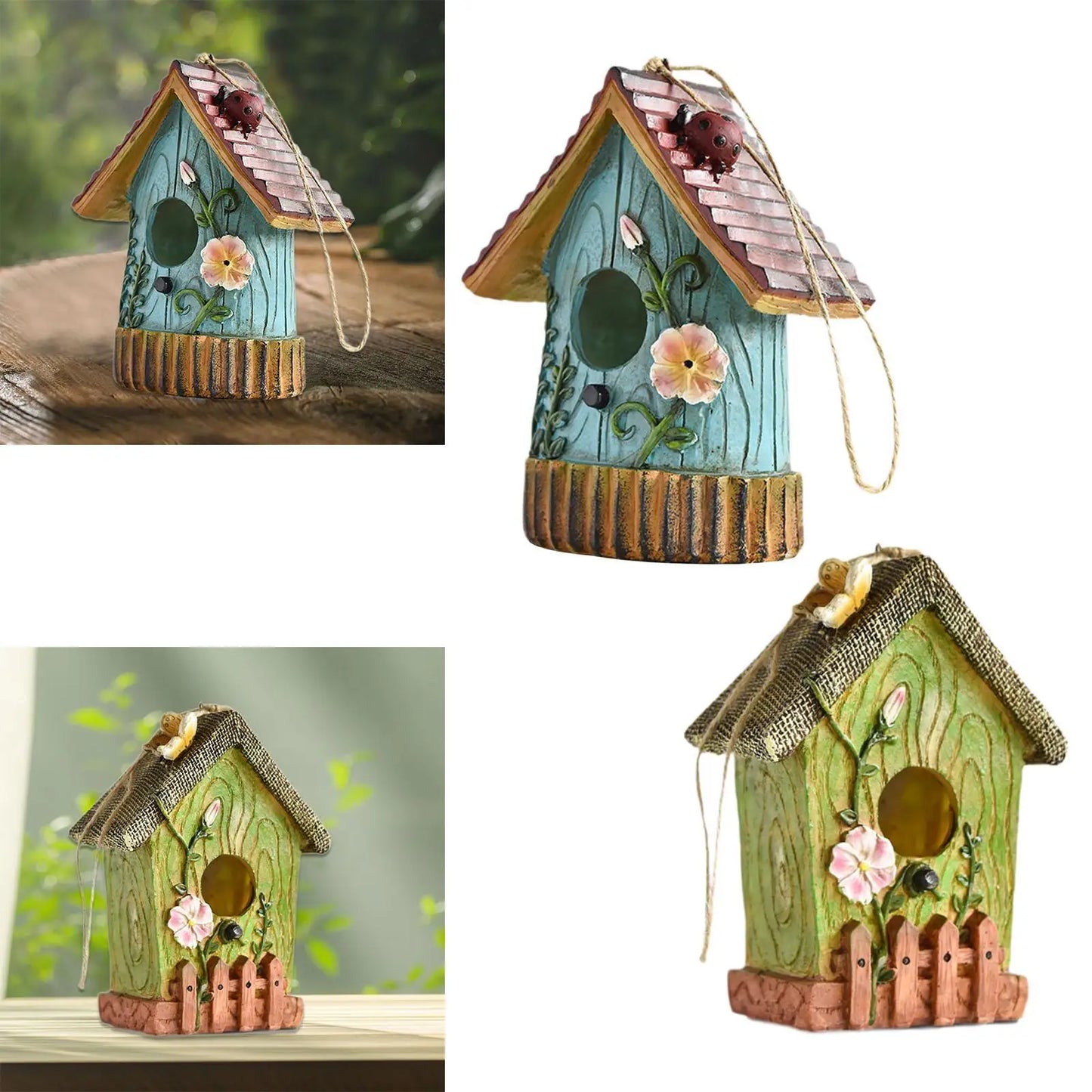 Resin Bird House,Hanging Bird House,Garden Hanging Decor,Outdoor Bird House,Decorative Birdhouse