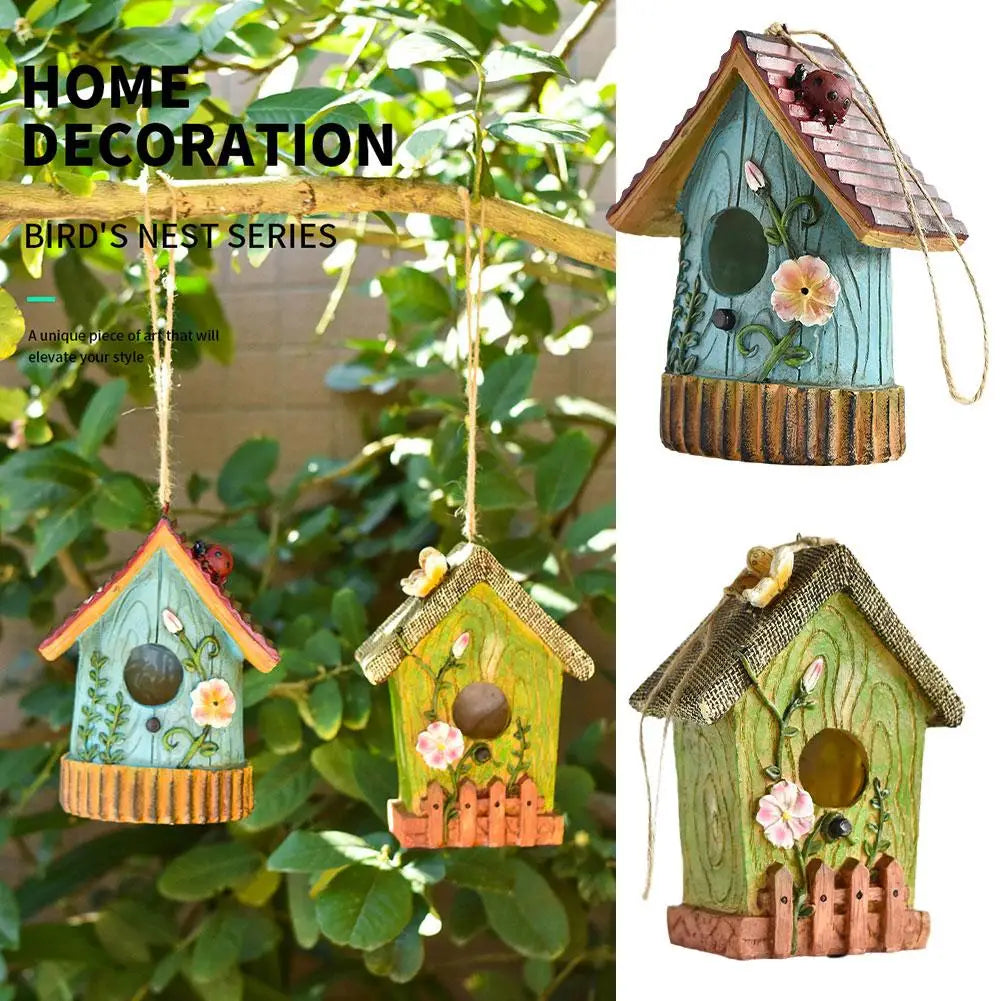 Resin Bird House,Hanging Bird House,Garden Hanging Decor,Outdoor Bird House,Decorative Birdhouse