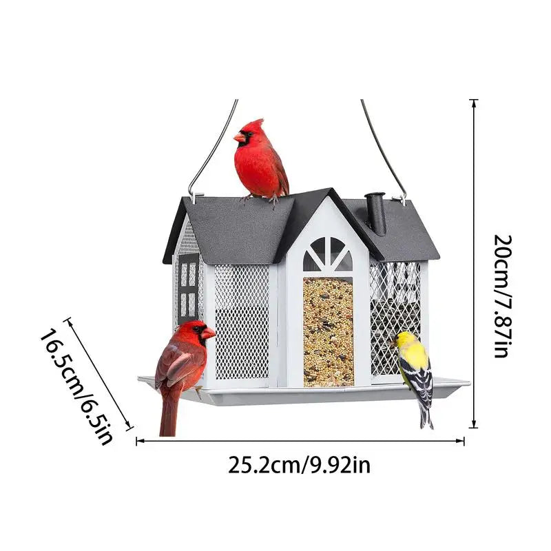 Bird Feeders For Outdoors Metal Bird Garden Feeders Rain/Wind-Proof Cottage Bird Feeder Large-Capacity Bird Food Feeder With 3