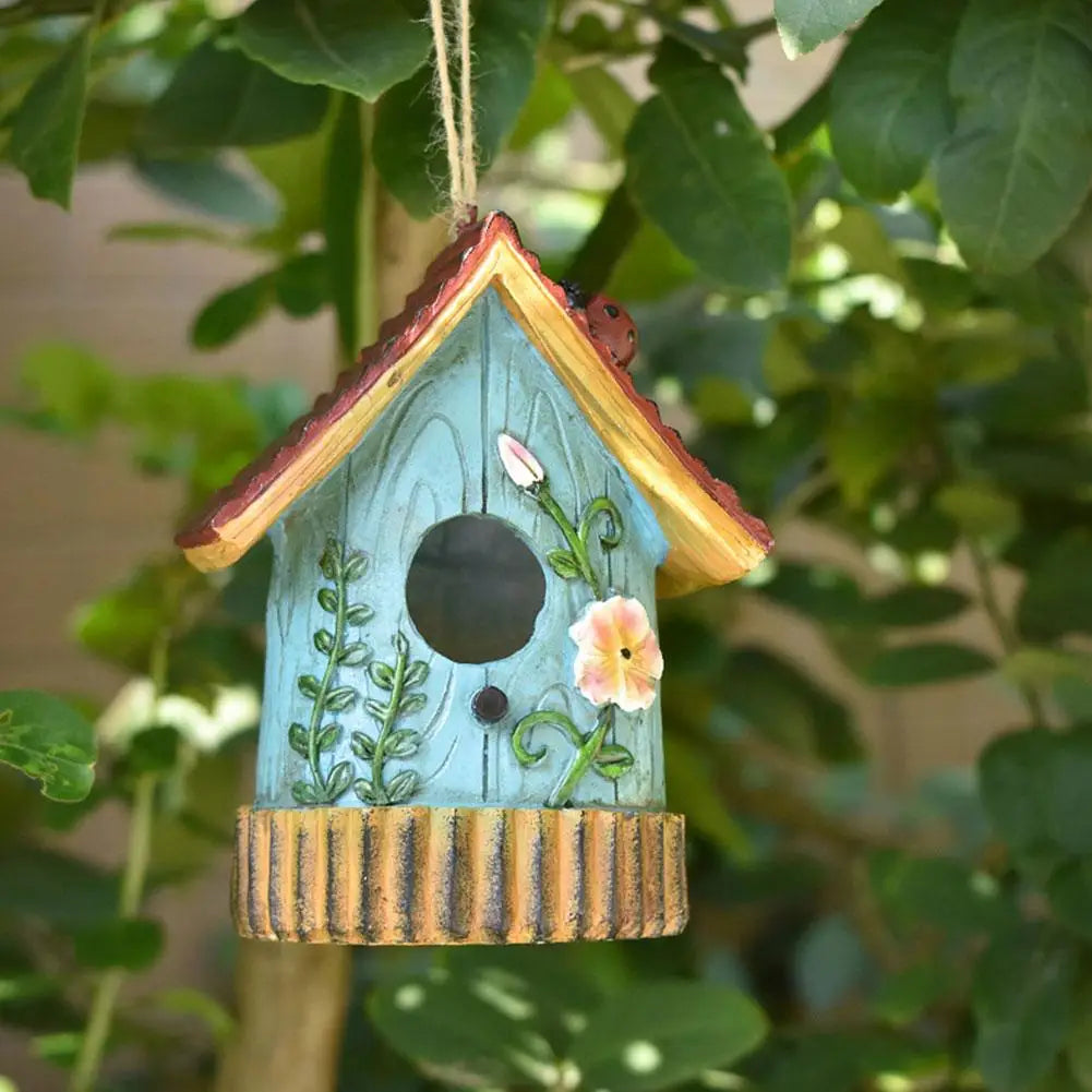 Resin Bird House,Hanging Bird House,Garden Hanging Decor,Outdoor Bird House,Decorative Birdhouse