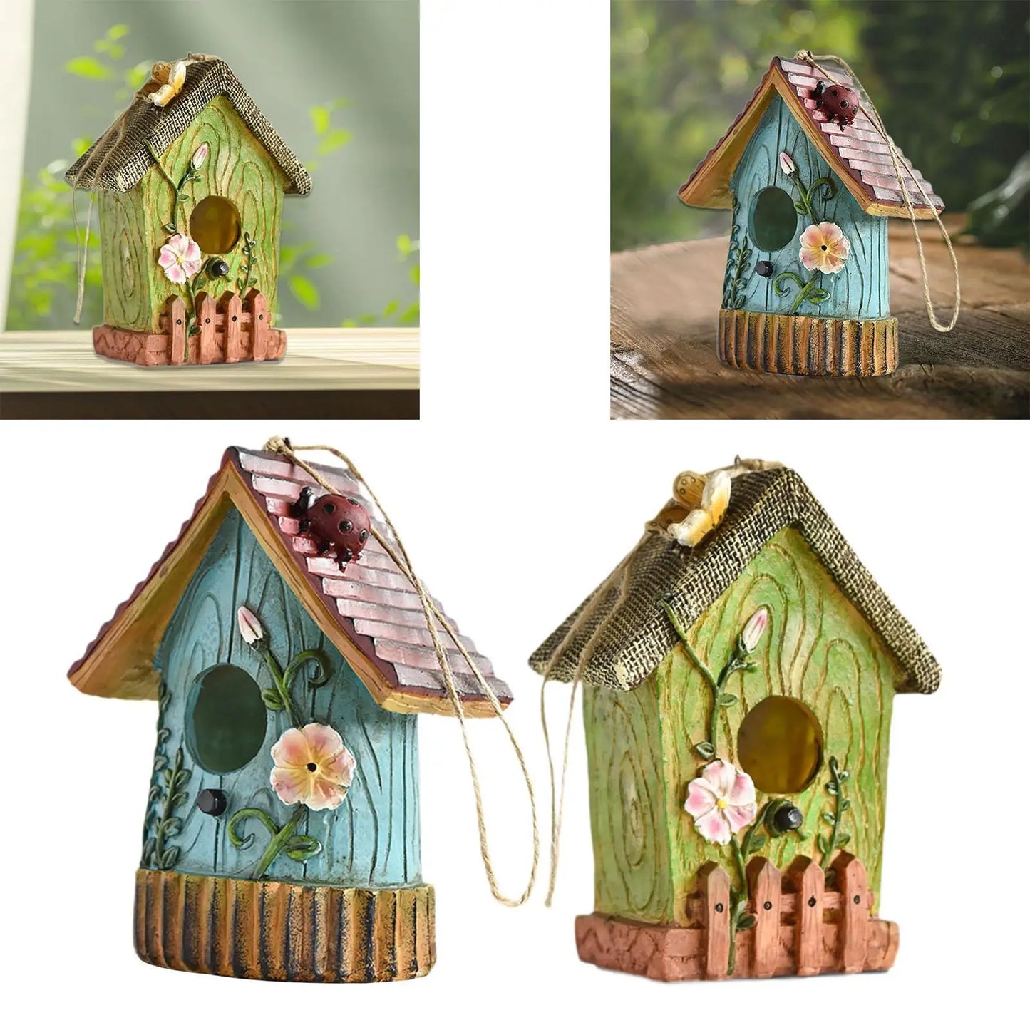 Resin Bird House,Hanging Bird House,Garden Hanging Decor,Outdoor Bird House,Decorative Birdhouse