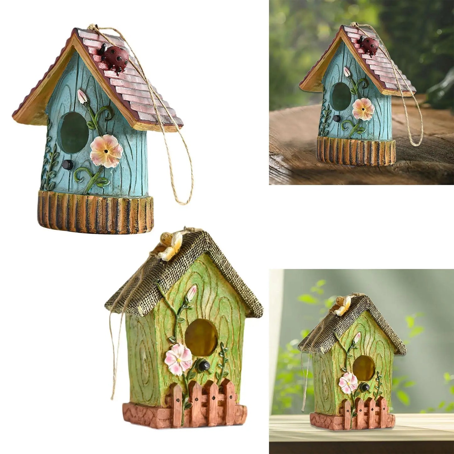 Resin Bird House,Hanging Bird House,Garden Hanging Decor,Outdoor Bird House,Decorative Birdhouse