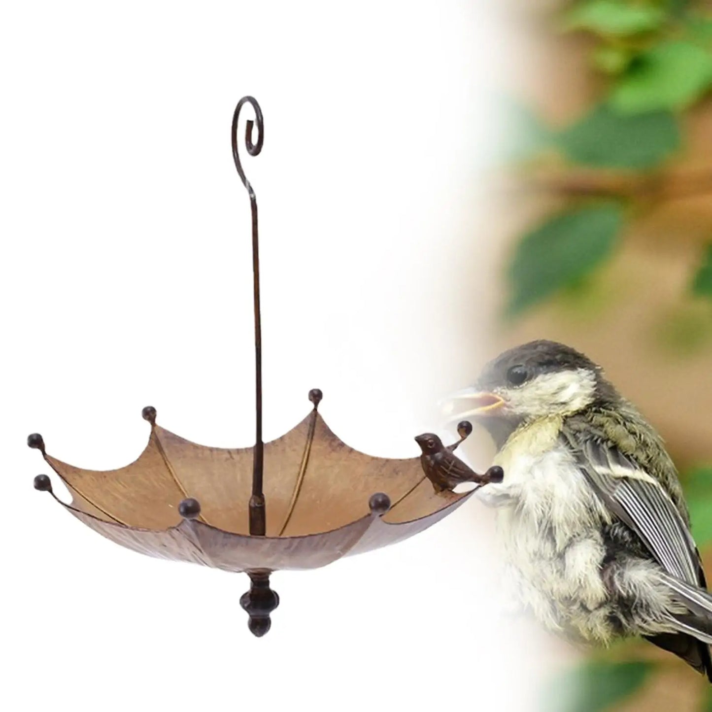 Umbrella Bird Feeder Hanging Water Tray Bird Bath Premium Bird Food Container Metal for Lawn Backyard Outdoor Patio Balcony