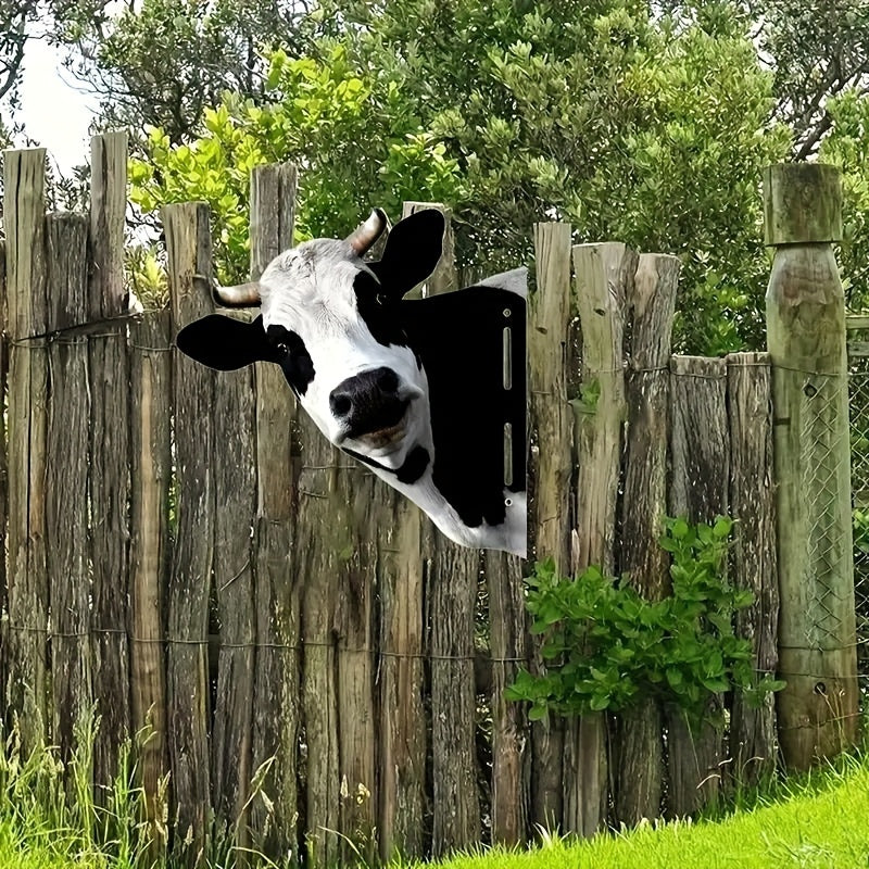 Rustic Metal Cow Head Décor, Farmyard Fence Mount Ornament, Outdoor Garden Sculpture