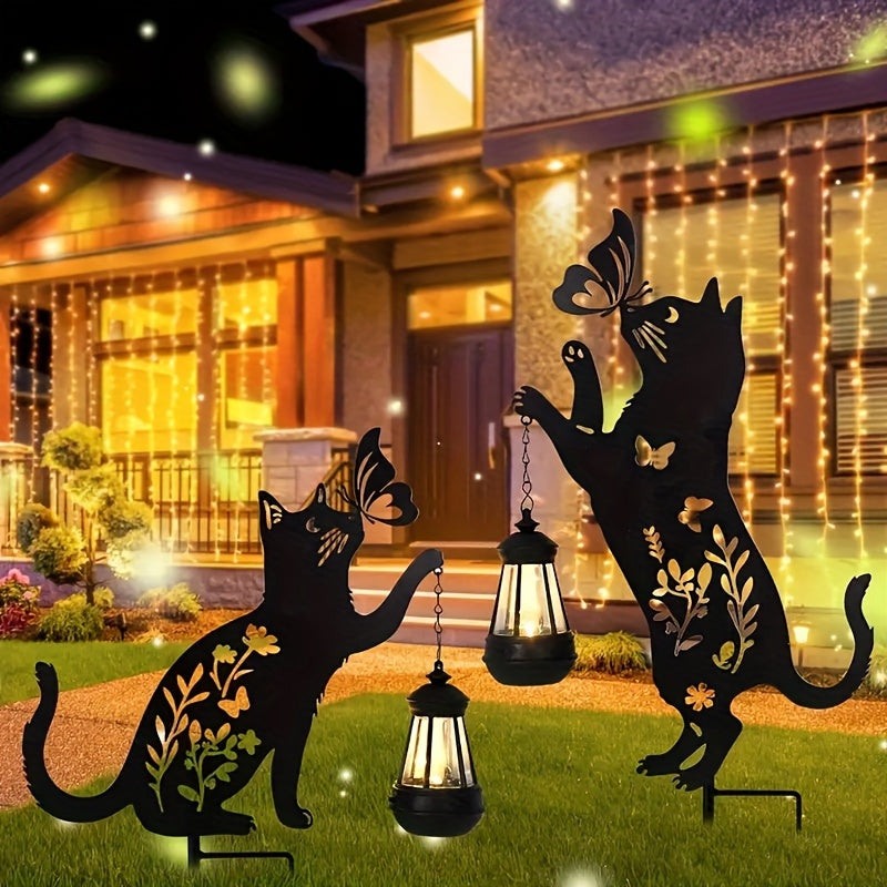 Metal Cat Silhouettes, Garden Stakes, Solar Lights Decor, Outdoor Cat Decoration, Lawn & Patio Ornament