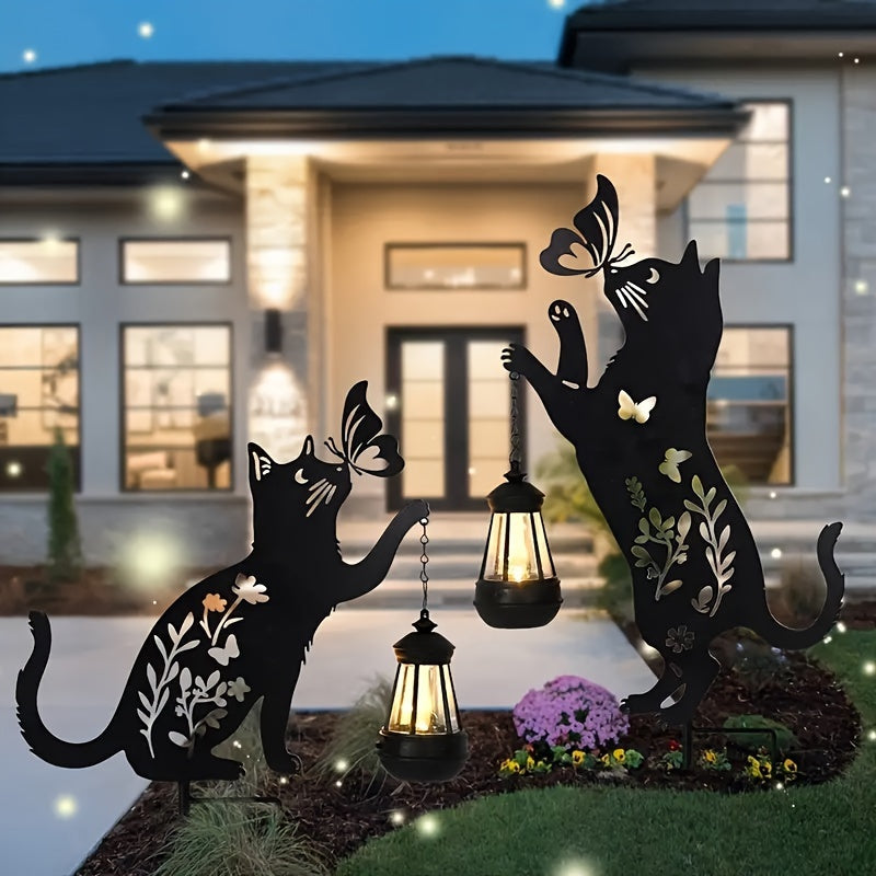 Metal Cat Silhouettes, Garden Stakes, Solar Lights Decor, Outdoor Cat Decoration, Lawn & Patio Ornament