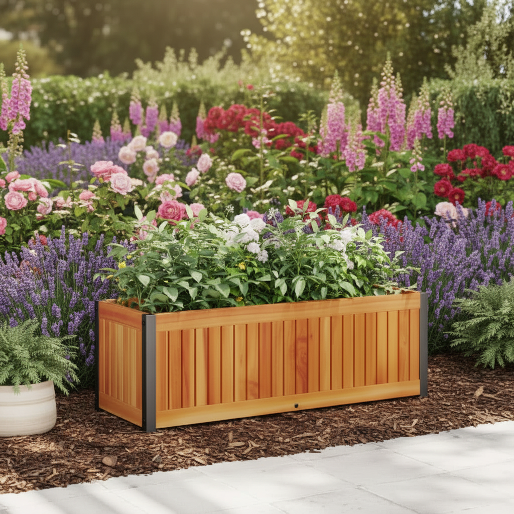 Wooden Planter - On Garden Border